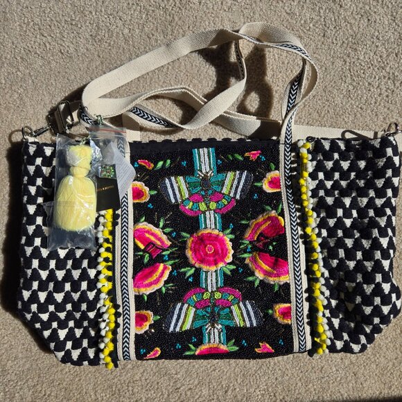 NWT America & Beyond Embellished Beaded Embroidered Tote--Midnight Butterflies - Picture 5 of 10